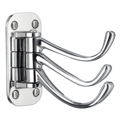 Beslagsboden - Coat Hook, Triple In Polished Chrome, Swing, Height 82 mm