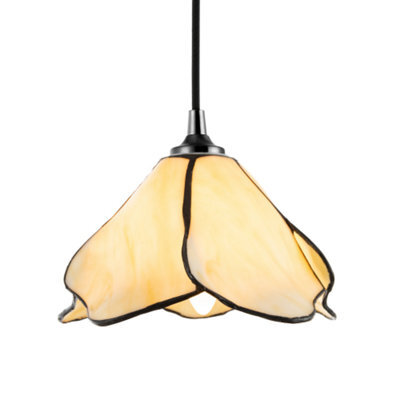 Happy Homewares Elegant Designer Pendant Lighting Shade With Amber Cream Glass Floral Petals - image 1