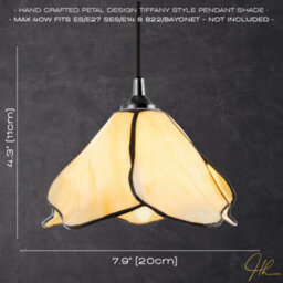 Happy Homewares Elegant Designer Pendant Lighting Shade With Amber Cream Glass Floral Petals - thumbnail 6