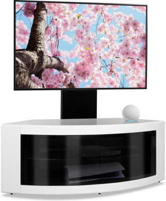"Homeology Pangea Black/white Beam-Thru Curved True-Corner 32""-50"" Tv Cabinet With Mounting Arm" - image 1