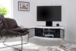 "Homeology Pangea Black/white Beam-Thru Curved True-Corner 32""-50"" Tv Cabinet With Mounting Arm" - thumbnail 6