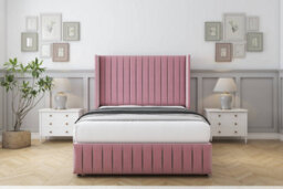 "Sloomy Marlborough Pink Plush Divan Bed Base No Drawers-54"" Wingback Headboard & 12"" Footboard 4' Small Double" - thumbnail 2