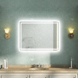 AVER-GROWTH Led Bathroom Mirror With 3 Colour Lights Demister Pad Anti-Fog Touch/wall Switch Dimmable Portrait/landscape 800X600mm