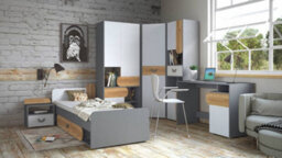 Arte Carini Compact Tall Cabinet In White Matt, Grey & Oak Nash - W500mm X H1900mm X D380mm - thumbnail 3