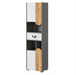 Arte Carini Compact Tall Cabinet In White Matt, Grey & Oak Nash - W500mm X H1900mm X D380mm - thumbnail 1