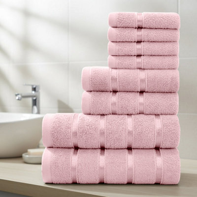 Casabella Towels Set, 8 Pc Towels For Bathroom, 100% Cotton, 2 Bath Towels, 2 Hand Towels, 4 Face Cloth, Pink - image 1