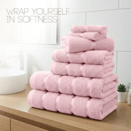 Casabella Towels Set, 8 Pc Towels For Bathroom, 100% Cotton, 2 Bath Towels, 2 Hand Towels, 4 Face Cloth, Pink - thumbnail 8