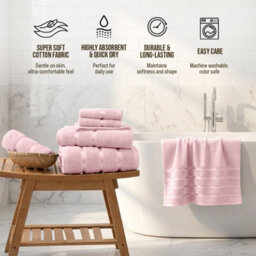 Casabella Towels Set, 8 Pc Towels For Bathroom, 100% Cotton, 2 Bath Towels, 2 Hand Towels, 4 Face Cloth, Pink - thumbnail 4