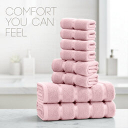 Casabella Towels Set, 8 Pc Towels For Bathroom, 100% Cotton, 2 Bath Towels, 2 Hand Towels, 4 Face Cloth, Pink - thumbnail 6