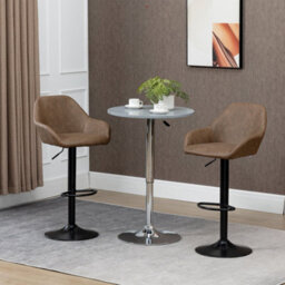 Homcom Adjustable Bar Stools Set Of 2, Swivel Barstool W/ Footrest Dark Brown - thumbnail 1