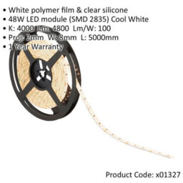 Flexible Ip65 Led Tape Light - 5M Reel - 48W Cool White Leds - Self-Adhesive - thumbnail 2