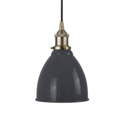 Slate Grey Classic Small Pantry Metal Painted Dome Pendant Light With Brushed Chrome Lamp Holder And Black Round Cable - Se Home - image 1