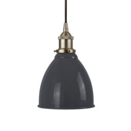 Slate Grey Classic Small Pantry Metal Painted Dome Pendant Light With Brushed Chrome Lamp Holder And Black Round Cable - Se Home