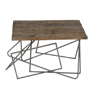 Kingwood Industrial Reclaimed Metal Base Geometric Wooden Top Square Coffee Table - image 1