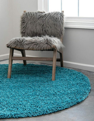 Bravich Teal Thick Shaggy Circle Rug - California - 150Cm - image 1