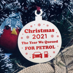 Red Ocean Christmas Year We Queued For Petrol 2021 Wood Bauble Tree Decoration Funny