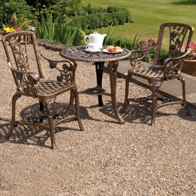 Garden Gear Antique Effect Rose Design 2 Seater Bistro Patio Set Table Uv-Stabilised Pvc (Bronze) - image 1