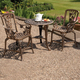 Garden Gear Antique Effect Rose Design 2 Seater Bistro Patio Set Table Uv-Stabilised Pvc (Bronze) - thumbnail 1