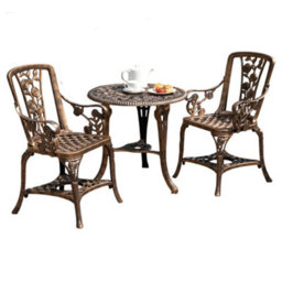 Garden Gear Antique Effect Rose Design 2 Seater Bistro Patio Set Table Uv-Stabilised Pvc (Bronze) - thumbnail 2