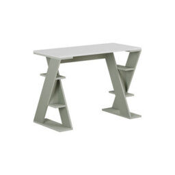 Decortie Modern Papillon 106Cm Working Desk Particleboard 3 Mini Shelves, Cross Design Legs H75Xw106Cm, White, Ash Green - thumbnail 3