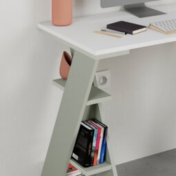 Decortie Modern Papillon 106Cm Working Desk Particleboard 3 Mini Shelves, Cross Design Legs H75Xw106Cm, White, Ash Green - thumbnail 5