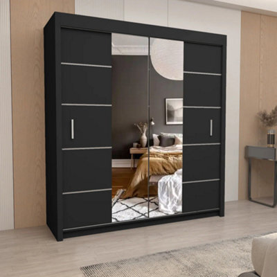 Ie Oslo Wardrobe With Rails & Shelves Sliding Door Wardrobe ( Black, 150 Cm ) - image 1