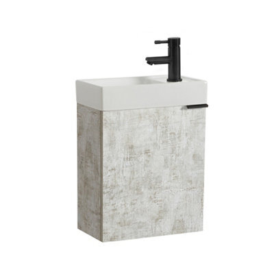 Homestylestore 400mm Grey Wall Hung Bathroom Vanity Unit And Black Finger Pull Handle - image 1