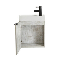 Homestylestore 400mm Grey Wall Hung Bathroom Vanity Unit And Black Finger Pull Handle - thumbnail 2