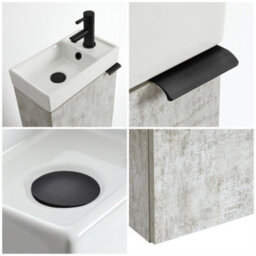 Homestylestore 400mm Grey Wall Hung Bathroom Vanity Unit And Black Finger Pull Handle - thumbnail 3