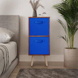 Urbn-Living Urbnliving 54Cm Height Teak Wooden 2 Tier Storage Bookcase Pine Legs Bedroom Dark Blue Inserts - thumbnail 2