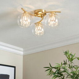 Harbour Studio Mallorie Satin Glass & Metal Gold Brushed Gold Effect 3 Lamp Led Ceiling Light