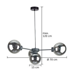 Luminosa Lighting Luminosa Kaliope Globe Ceiling Light Black Smoky Glass Shade 4X E27 - thumbnail 3