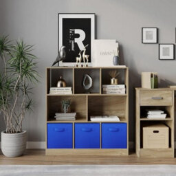 Urbn-Living Urbnliving Asymmetrical 8 Cube Oak Bookcase Storage Unit With 3 Fabric Drawer Inserts- Dark Blue - thumbnail 2