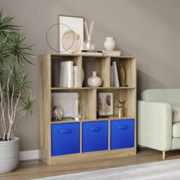 Urbn-Living Urbnliving Asymmetrical 8 Cube Oak Bookcase Storage Unit With 3 Fabric Drawer Inserts- Dark Blue - thumbnail 4