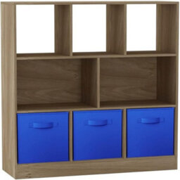 Urbn-Living Urbnliving Asymmetrical 8 Cube Oak Bookcase Storage Unit With 3 Fabric Drawer Inserts- Dark Blue - thumbnail 1