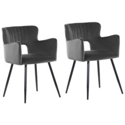 Beliani Set Of 2 Dining Chairs Sanilac Velvet Dark Grey - thumbnail 1