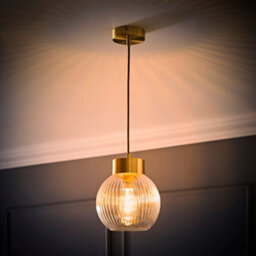 Valuelights Maddison Ribbed Glass Shade Brushed Gold Capped Ceiling Pendant Light And Bulb - thumbnail 3