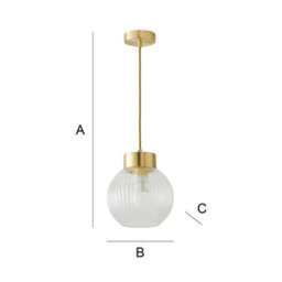 Valuelights Maddison Ribbed Glass Shade Brushed Gold Capped Ceiling Pendant Light And Bulb - thumbnail 7