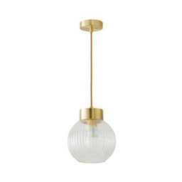 Valuelights Maddison Ribbed Glass Shade Brushed Gold Capped Ceiling Pendant Light And Bulb - thumbnail 6