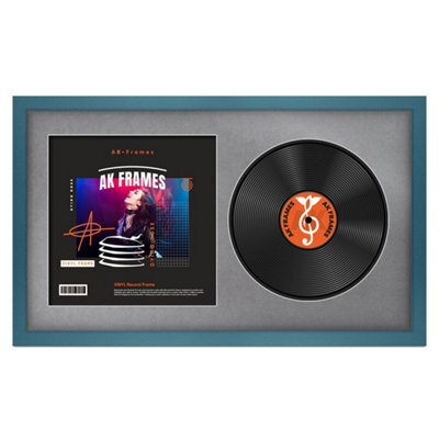 "30X17"" Navy Blue Modern Vinyl Record Frame With Mid Grey Mount For 12 Inch Lp Album Cover & Disc - Ak Frames" - image 1