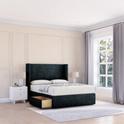 "Sloomy 4Ft Devonshire Naples Black Memory Foam Bed Set With No Drawers Mattress & 54"" Wingback Headboard - Small Double"