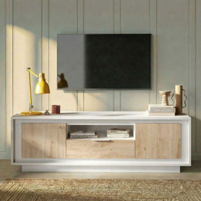 FurniComp LTD Furnicomp Berlin 2 Door 1 Drawer 180Cm Matt White And Cadiz Oak Oak Tv Stand - image 1