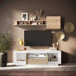 FurniComp LTD Furnicomp Berlin 2 Door 1 Drawer 180Cm Matt White And Cadiz Oak Oak Tv Stand - thumbnail 5