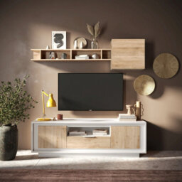 FurniComp LTD Furnicomp Berlin 2 Door 1 Drawer 180Cm Matt White And Cadiz Oak Oak Tv Stand - thumbnail 4