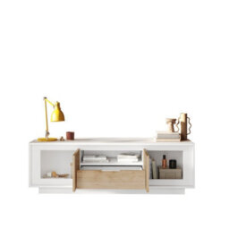 FurniComp LTD Furnicomp Berlin 2 Door 1 Drawer 180Cm Matt White And Cadiz Oak Oak Tv Stand - thumbnail 3