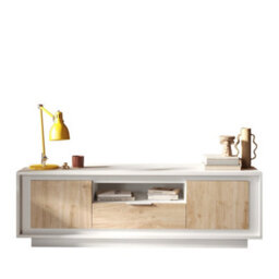FurniComp LTD Furnicomp Berlin 2 Door 1 Drawer 180Cm Matt White And Cadiz Oak Oak Tv Stand - thumbnail 2