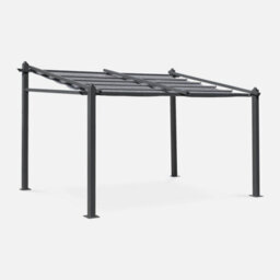 Sweeek - 3X4M Outdoor Retractable Aluminium Pergola With Canopy Murum Grey 355X290X251 Cm