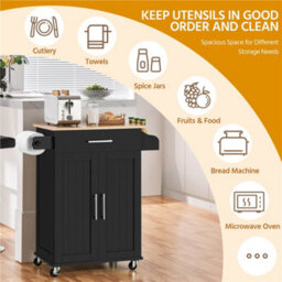 Yaheetech Black Rolling Kitchen Island Cart With Spice Rack Storage And Drawer - thumbnail 5