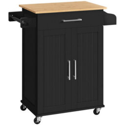 Yaheetech Black Rolling Kitchen Island Cart With Spice Rack Storage And Drawer - thumbnail 2