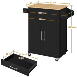 Yaheetech Black Rolling Kitchen Island Cart With Spice Rack Storage And Drawer - thumbnail 3